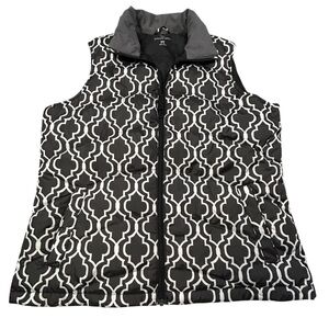 Lands' End Black and White‎ Patterned Down Fill Puffer Vest Med 10-12
